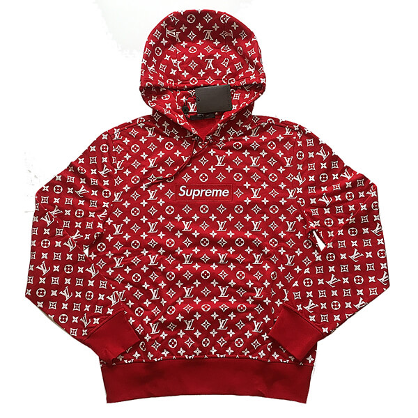 シュプリーム ルイ ヴィトン トップス コピー Box Logo Hooded Sweatshirtボックスロゴ パーカー スウェット モノグラム 赤
