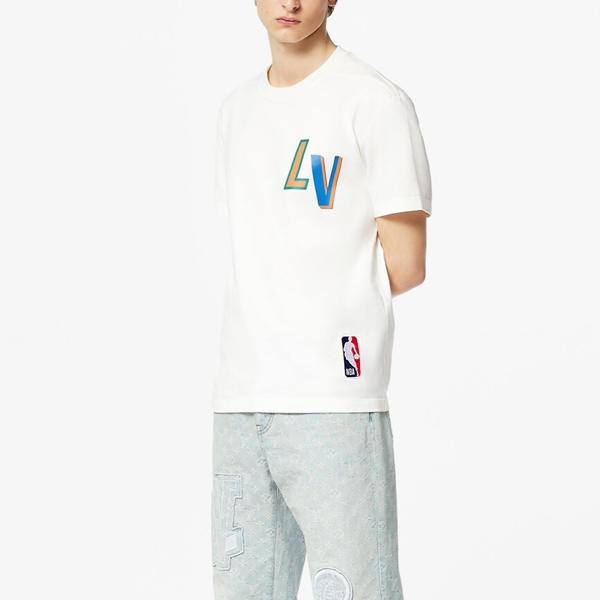 21FW★ルイヴィトン NBA フロントアンドバックレタープリントTシャツ偽物1A8X8R