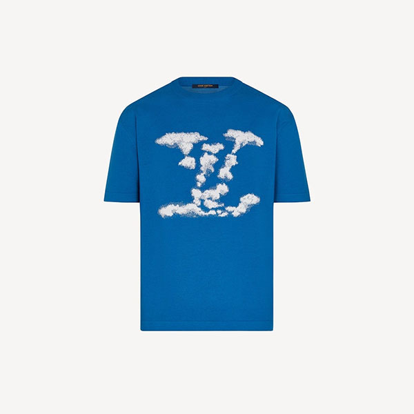 ルイヴィトン クラウドジャカードTシャツ 雲モチーフ　青　ロゴ コピー 1A8A7Y