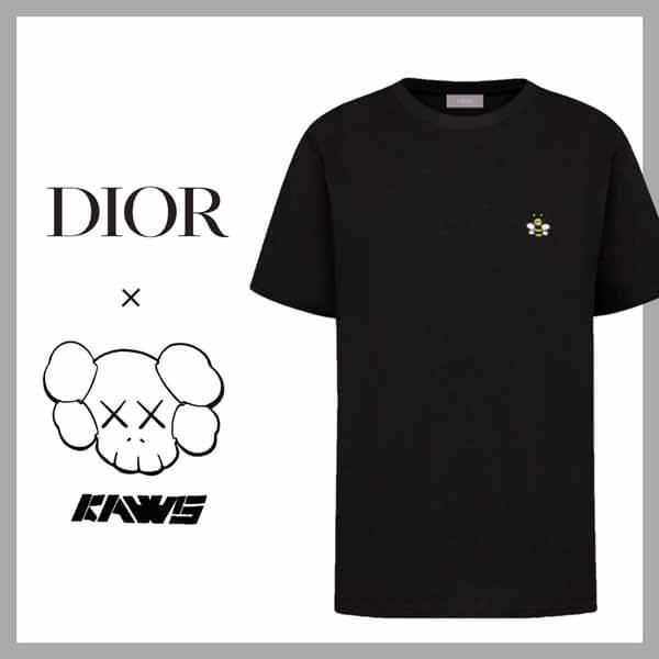 ディオール × Kaws ビー ワンポイント Tシャツ偽物 ブラック 蜂